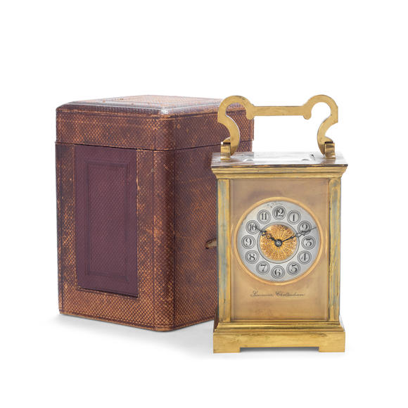 Bonhams : A late 19th/early 20th century brass carriage clock the dial ...