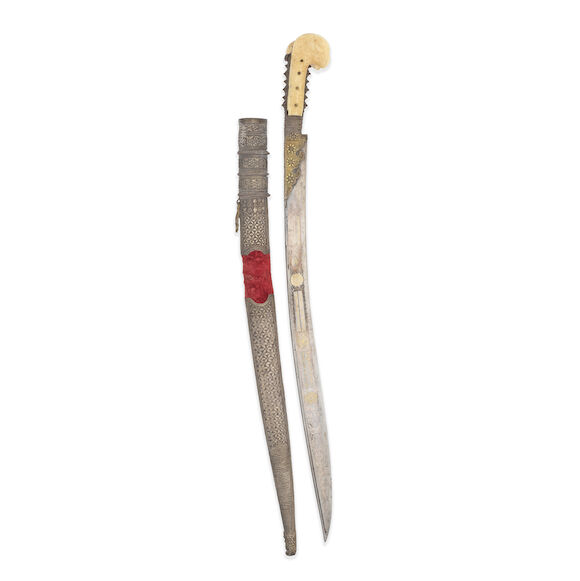 Bonhams : An Ottoman walrus ivory-hilted gold-damascened steel sword ...