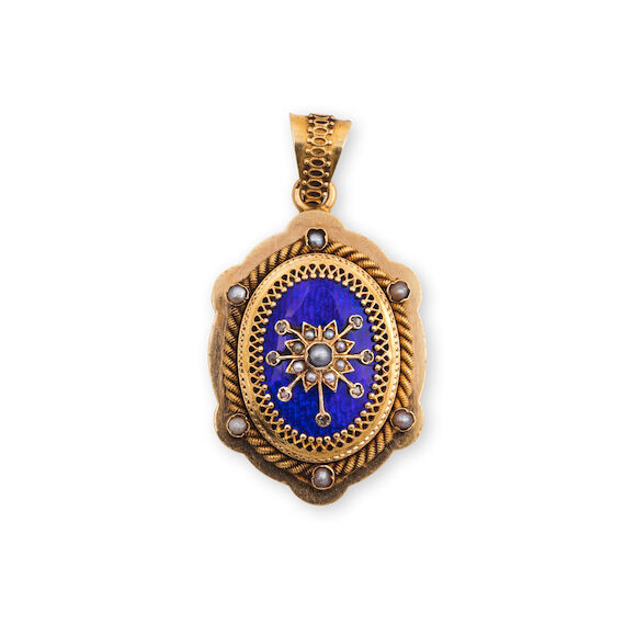 Pendentif Médaillon Victorien 1880 - Onyx Et Corail, Or Double, Allemagne