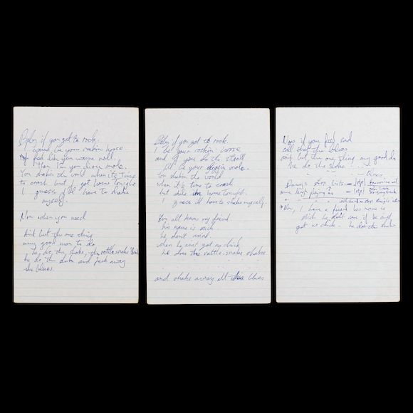 Bonhams Peter Green A Set Of Handwritten Lyrics For Rattlesnake Shake