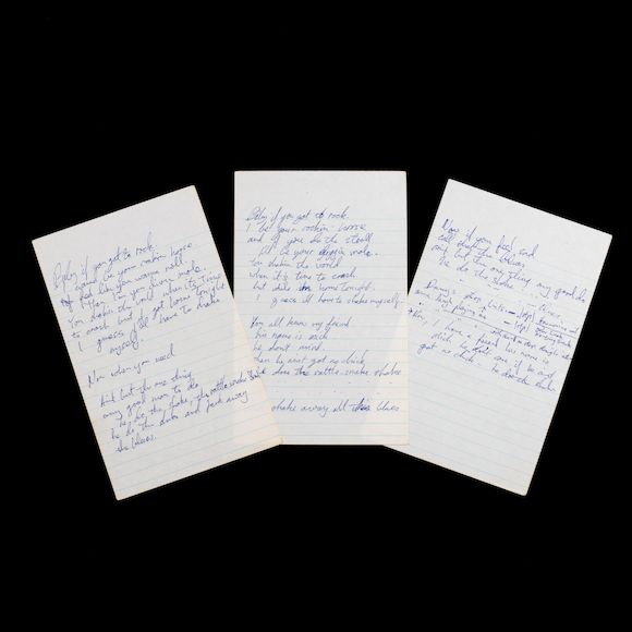 Bonhams Peter Green A Set Of Handwritten Lyrics For Rattlesnake Shake