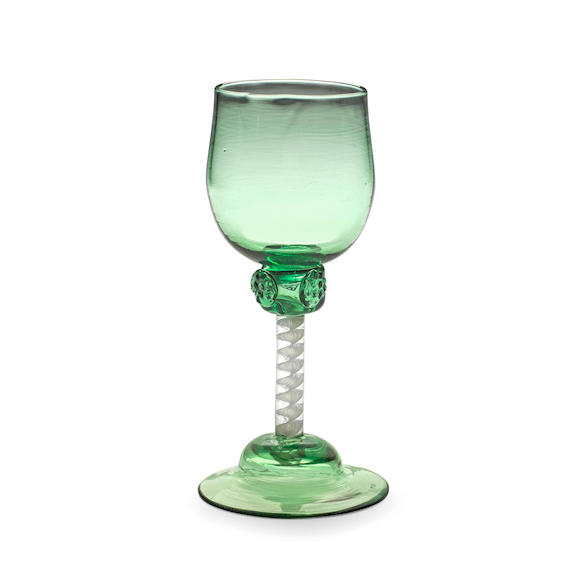 Bonhams A Very Rare Green Tinted Opaque Twist Wine Glass Circa 1760 70 0212