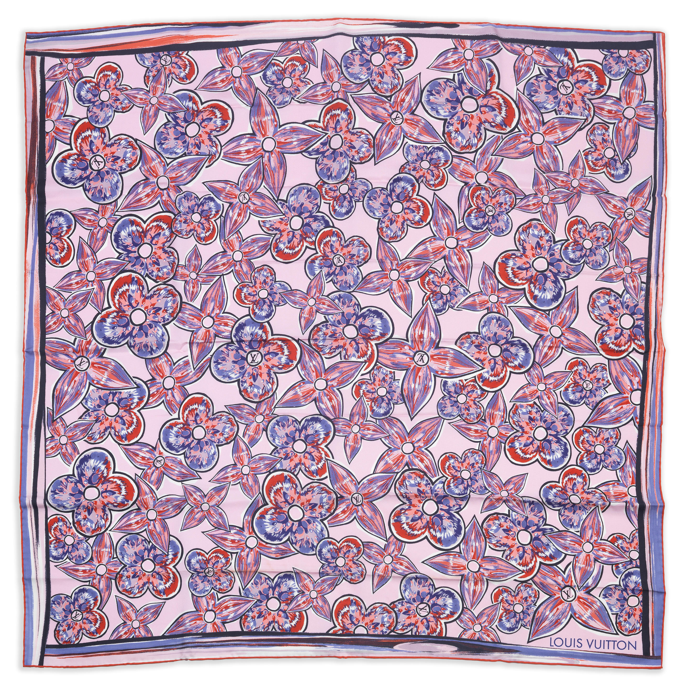 Bonhams : Louis Vuitton a Pink and Multicolour Monogram Silk Scarf  (includes box)