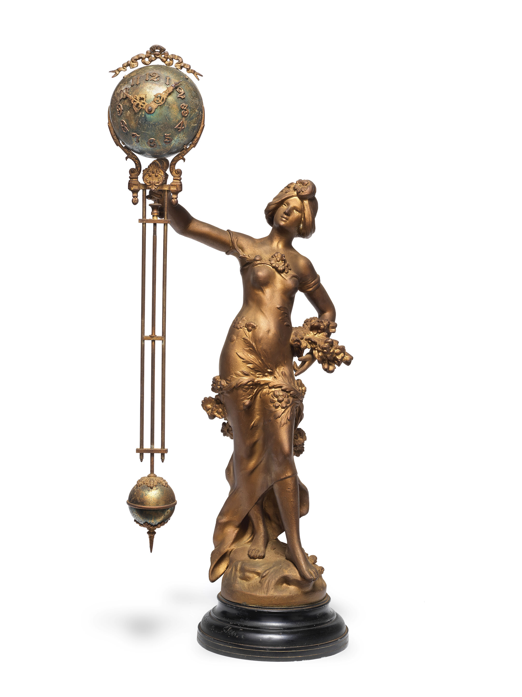 A 19th century American painted spelter mystery swinging timepie