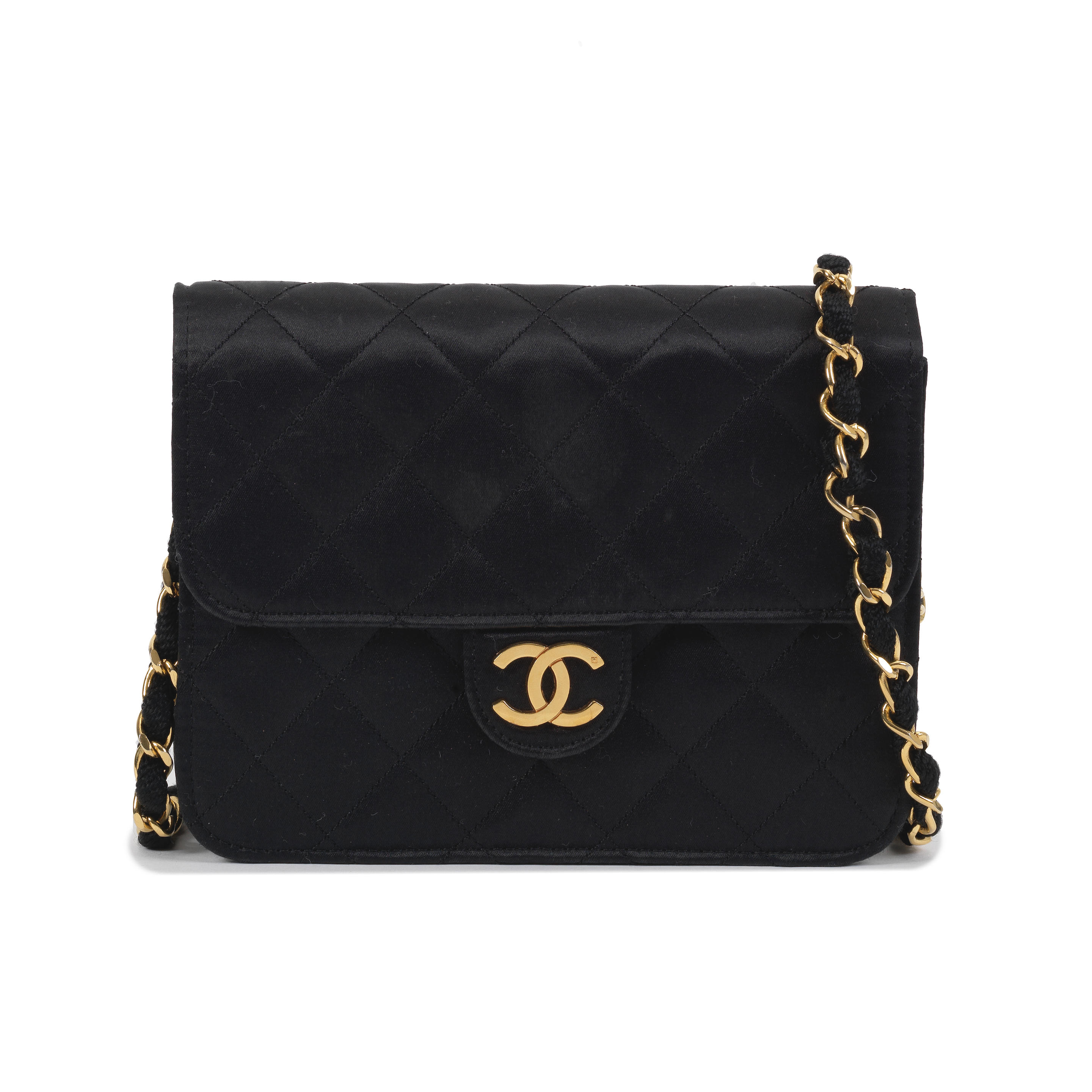 Bonhams : Karl Lagerfeld for Chanel a Black Satin Mini Flap Bag 1986-88  (includes serial sticker, authenticity card and dust bag)
