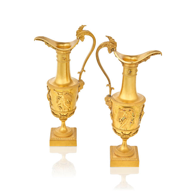 A pair of Empire gilt bronze ewers attributed to Claude Galle (French, 1759-1815)Circa 1805