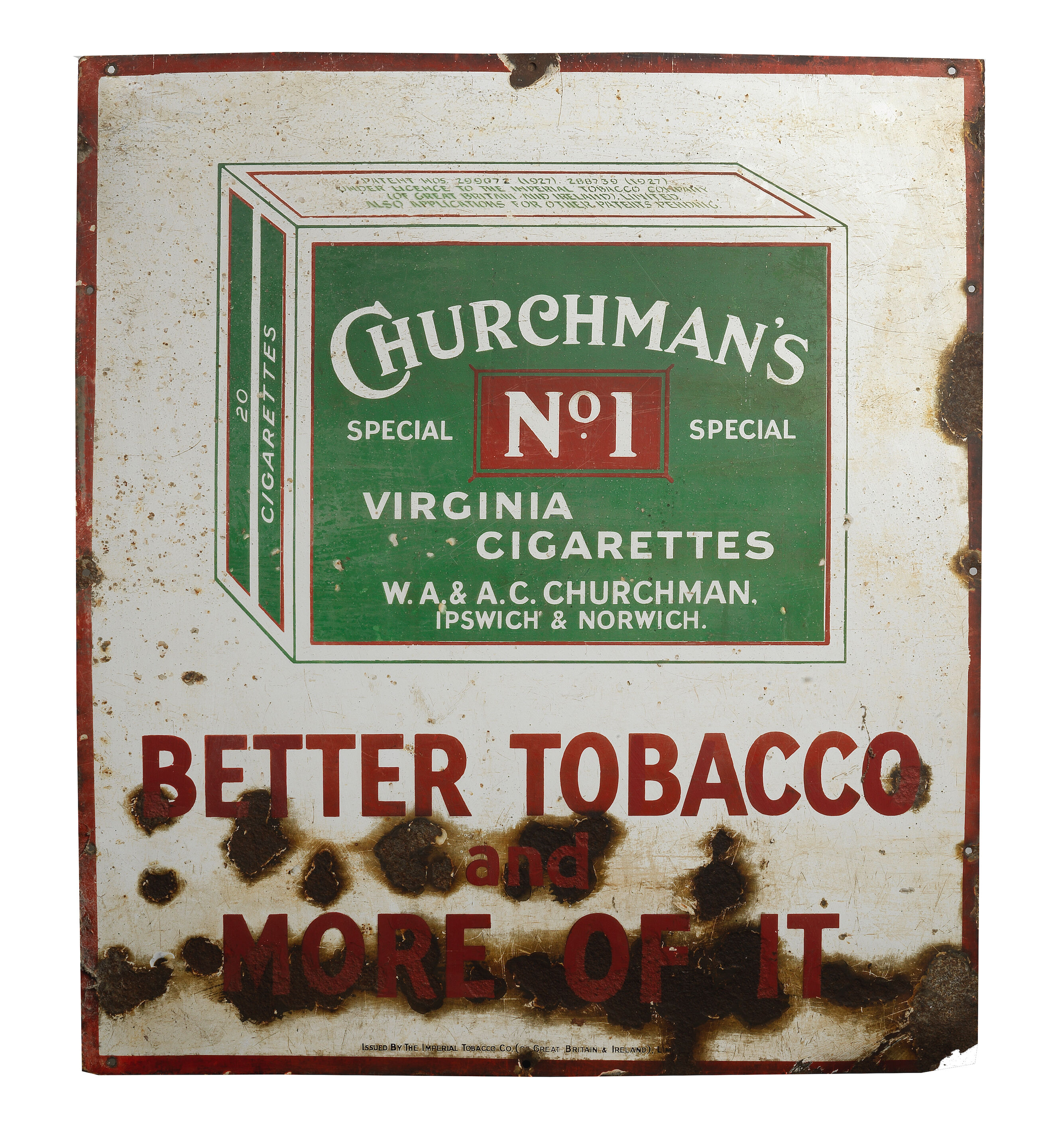 Bonhams Cars : A Churchman's No1 Virginia Cigarettes enamel advertising ...