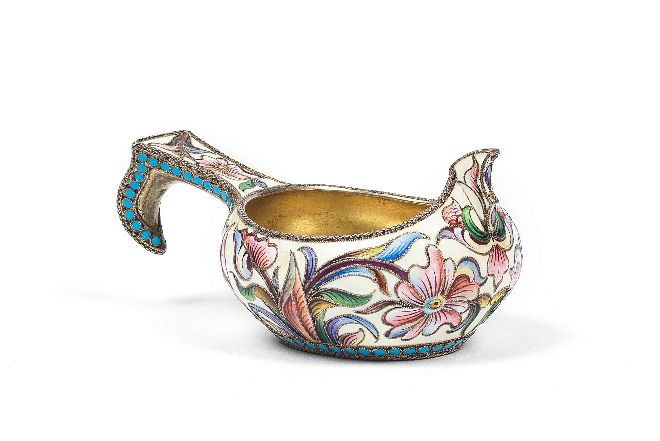 Sold at Auction: Russian Enamel Silver Gilt Kovsh