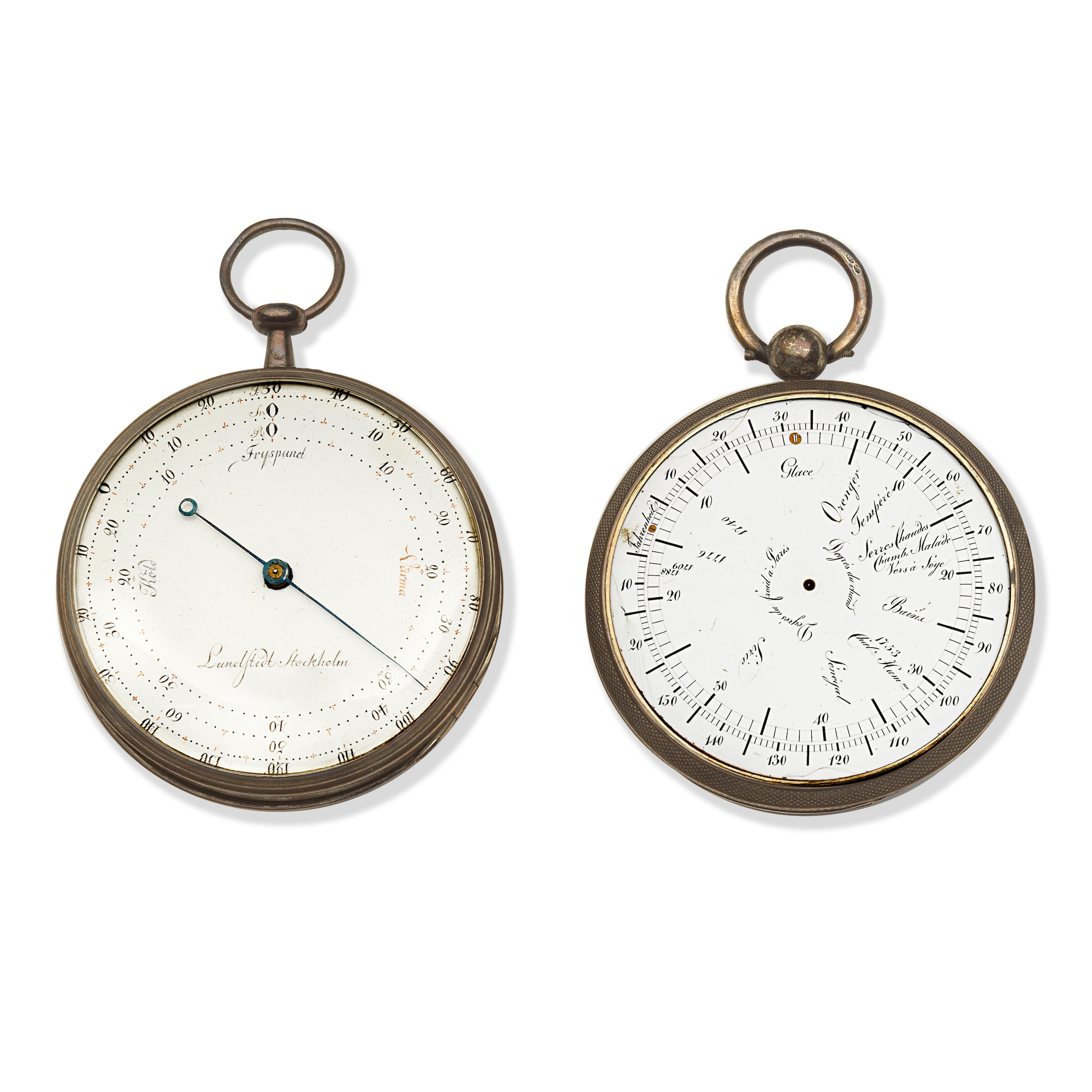 A Silver Watch-Form Bi-Metallic Barometer,