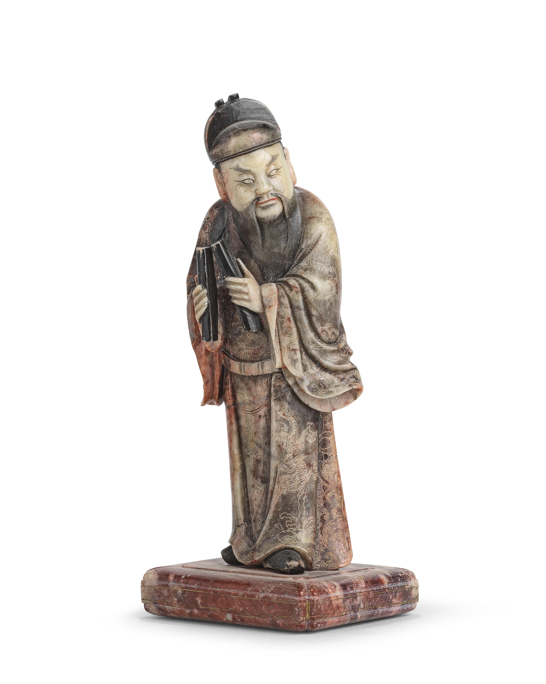 Bonhams Cars : RARE STATUETTE DE CAO GUOQIU EN STÉATITE XVIIe/XVIIIe siècle