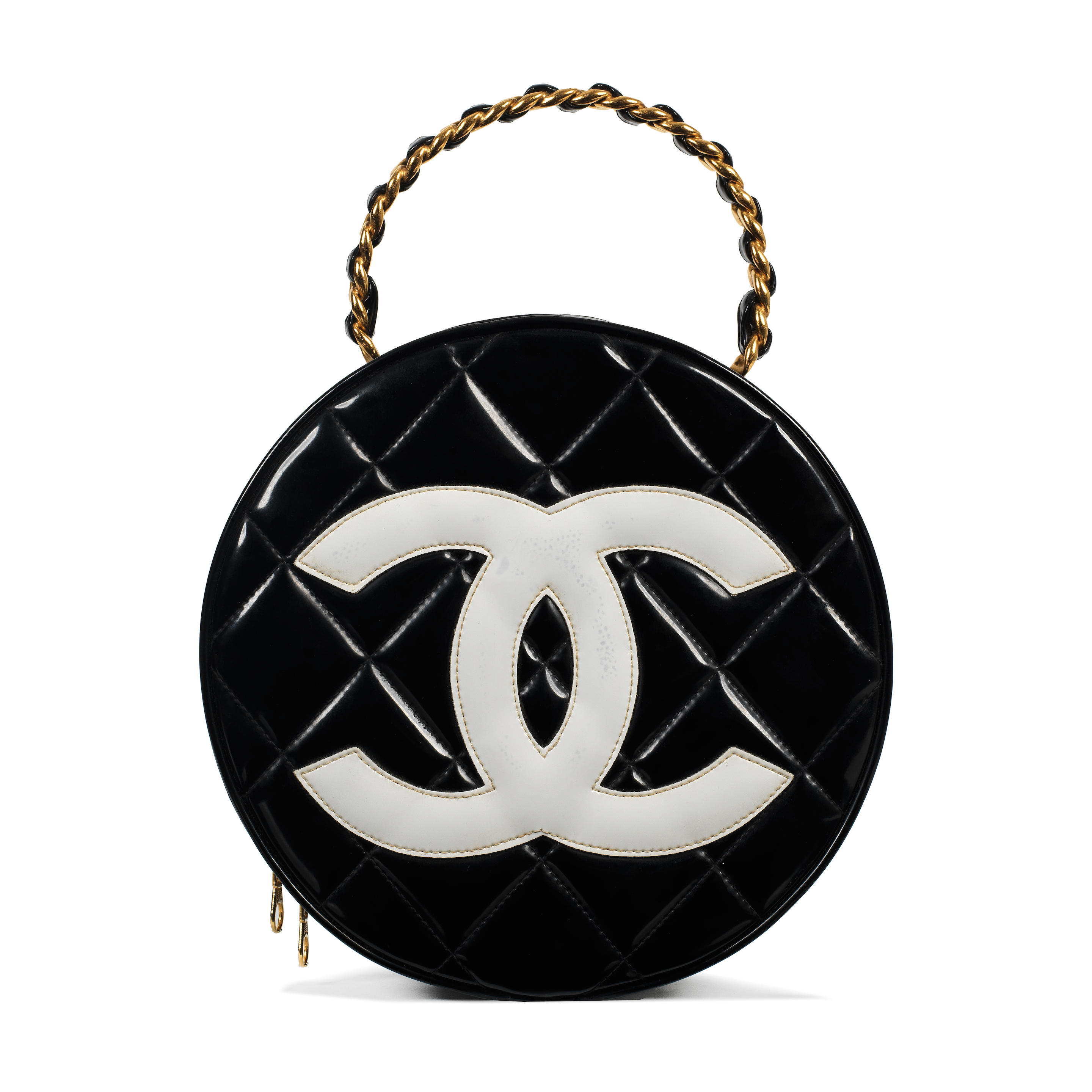 Bonhams : CHANEL BLACK LAMBSKIN SMALL VANITY CASE WITH TOP HANDLE GOLD  TONED CHAIN (Includes info booklet, authenticity card, original dust bag  and original box)