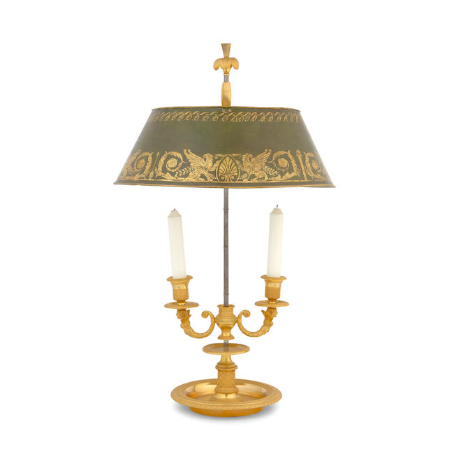 A French Empire ormolu two-light bouillotte lampEarly 19th century