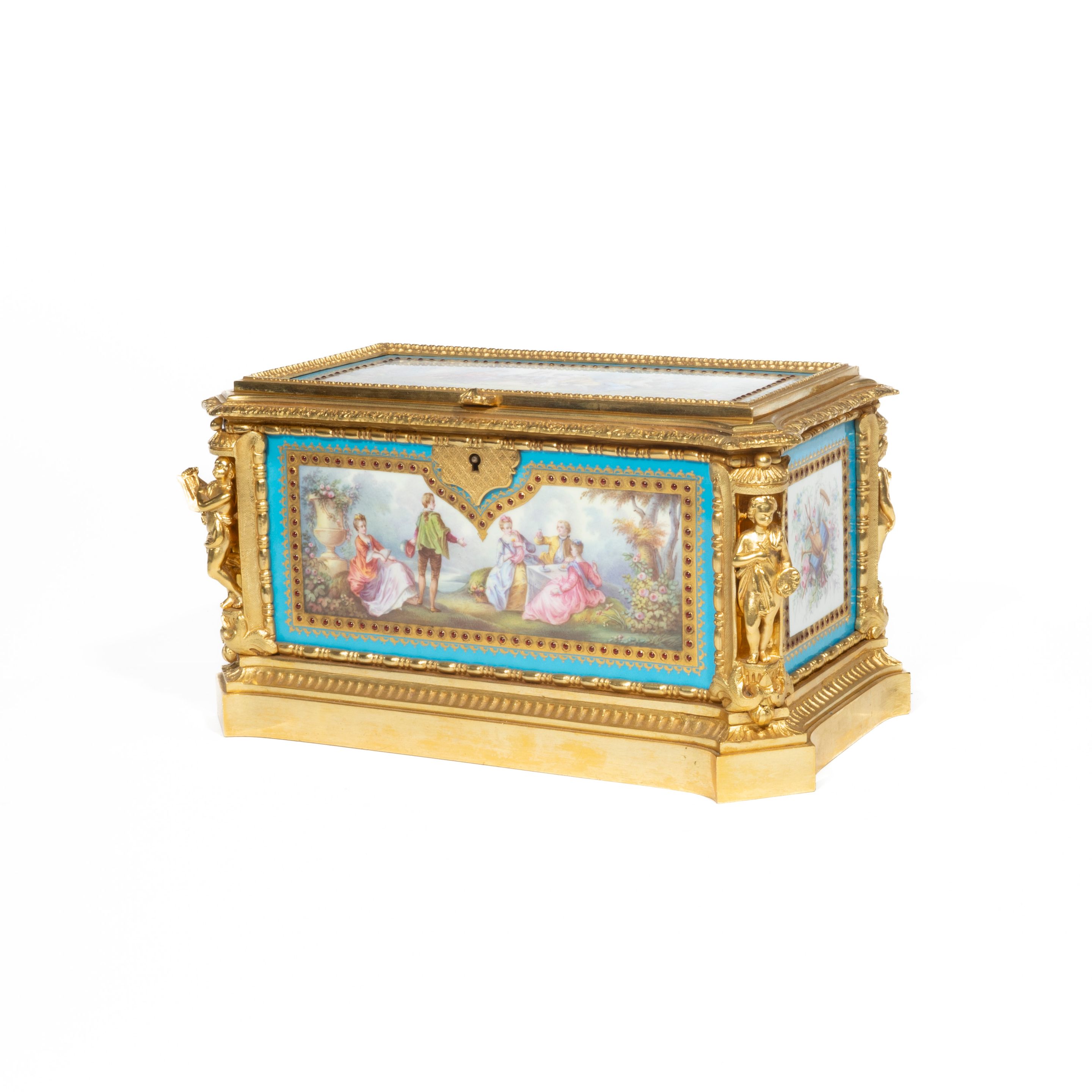Coffret à bijoux boîte hexagonale laiton verre biseauté Napoléon III XIXème