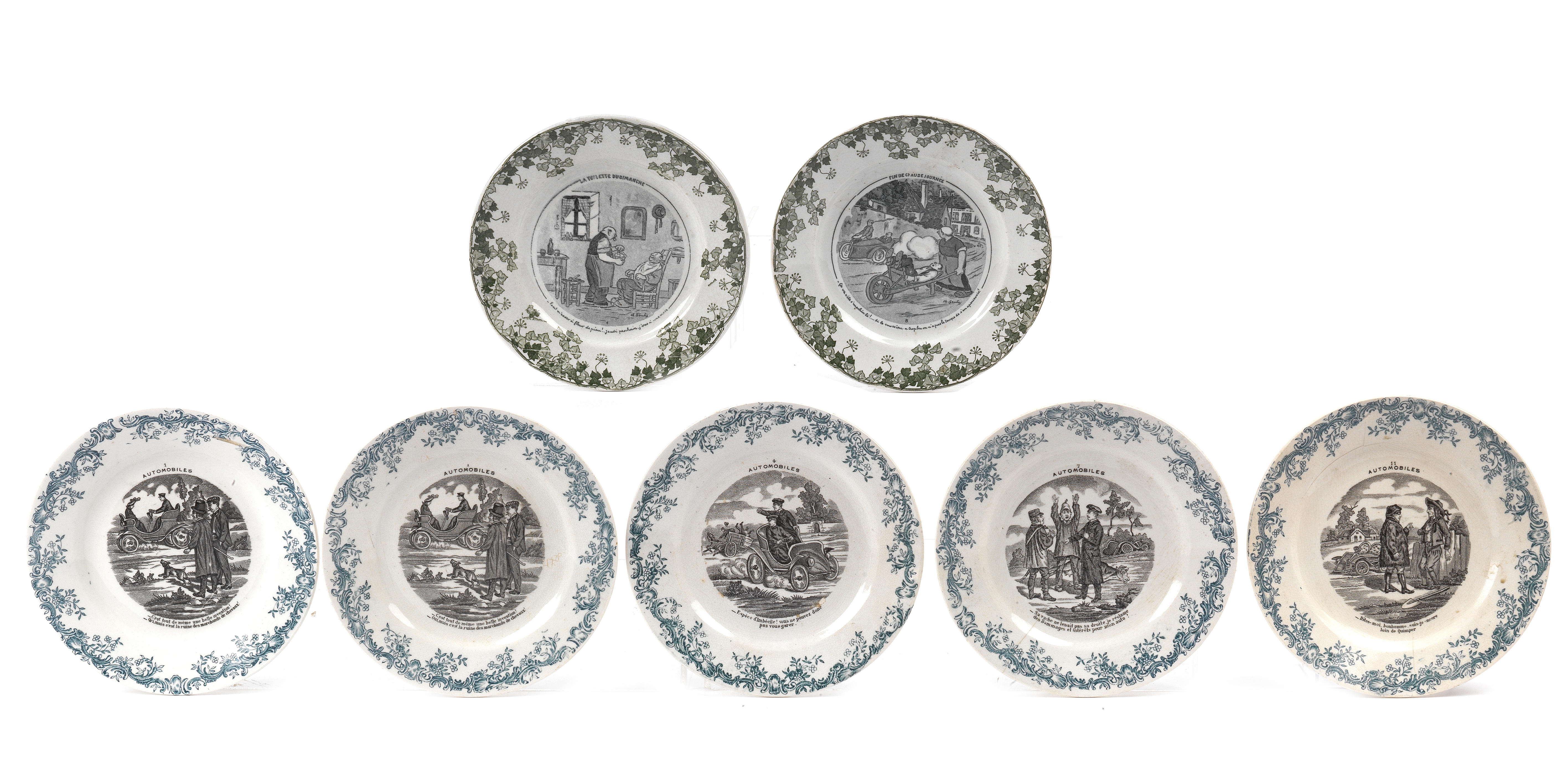 Bonhams Cars : Seven French early motoring-themed porcelain side-plates