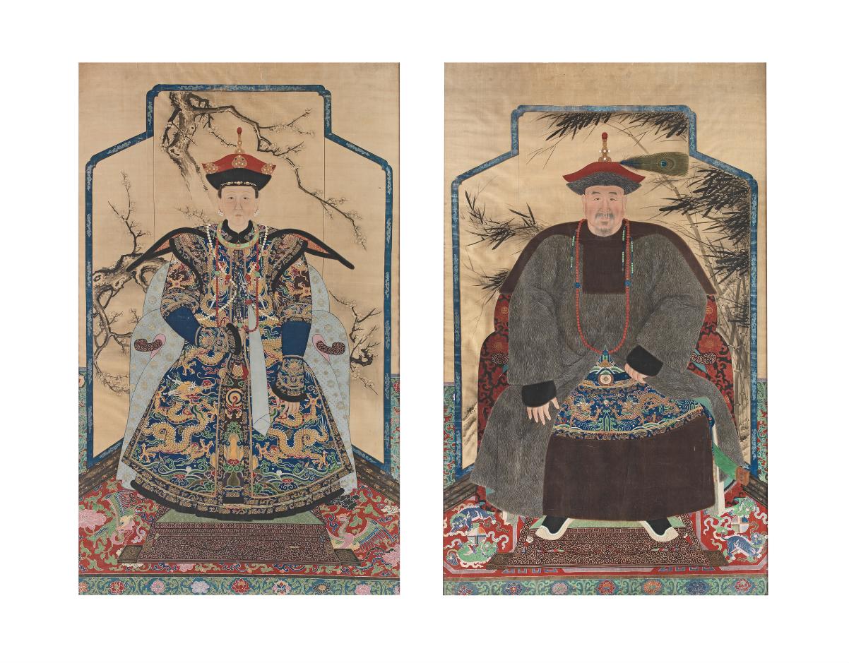 A MAGNIFICENT AND RARE LARGE PAIR OF PORTRAITS OF A NOBLEMAN AND A NOBLE LADY