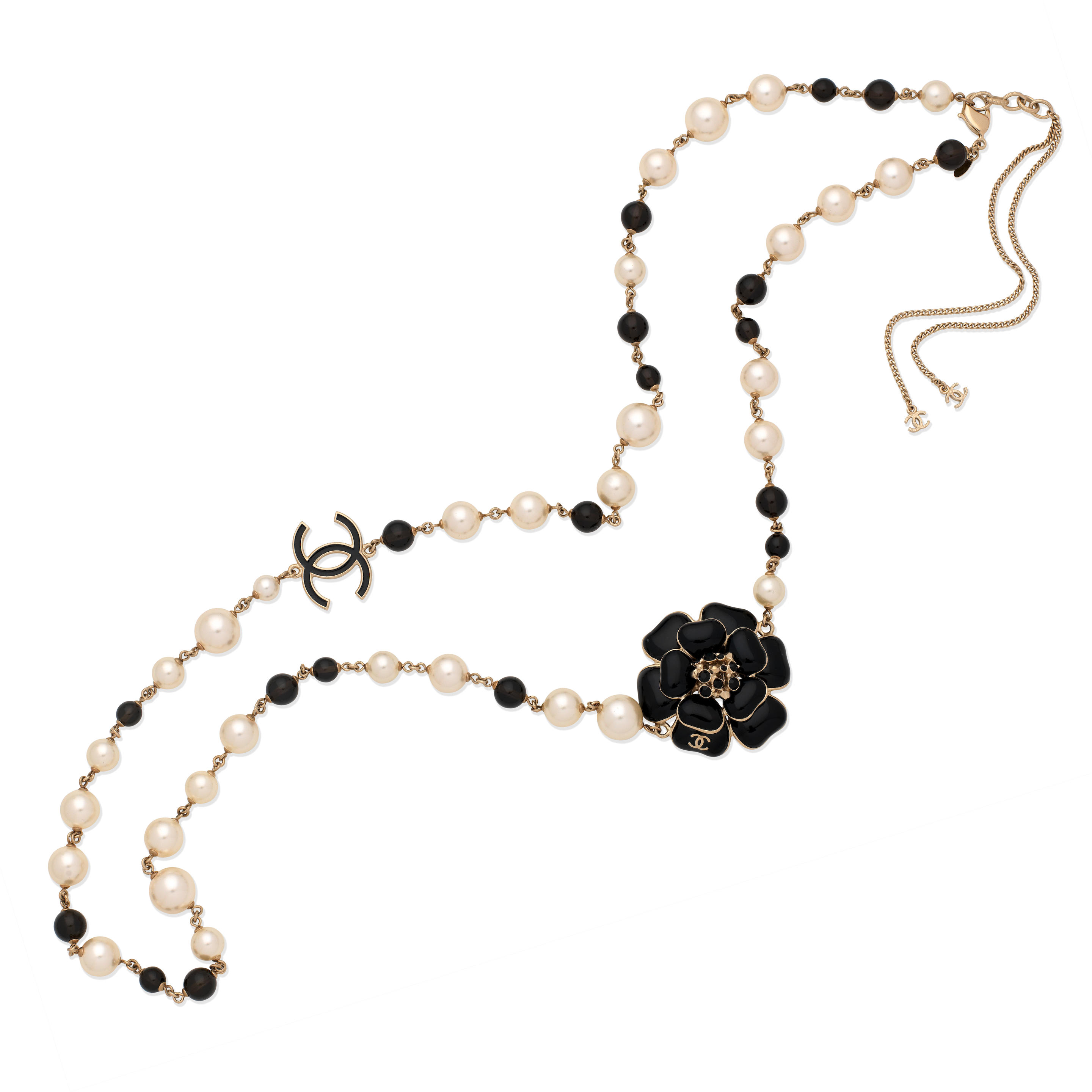Clutch with chain - Lambskin, imitation pearls, enamel & gold-tone