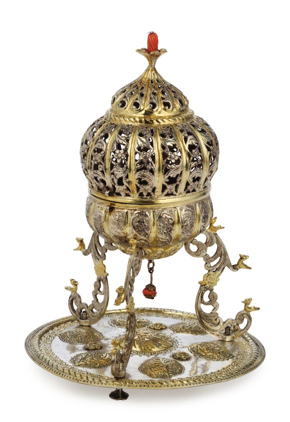 Bonhams An Ottoman Coral Set Parcel Gilt Silver Incense Burner Turkey