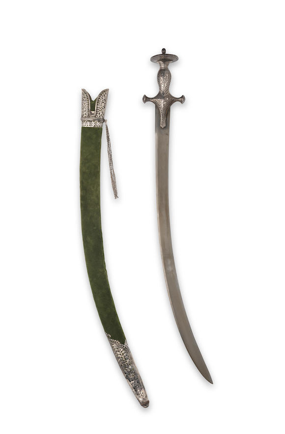 Bonhams A Silver Koftgari Hilted Steel Sword Tulwar North India 19th Century