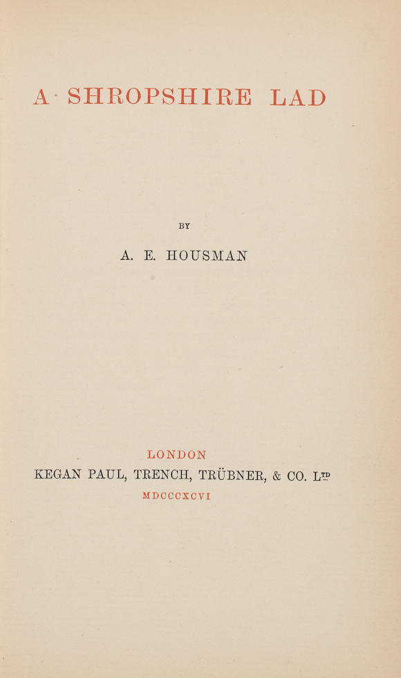 Bonhams : HOUSMAN (A.E.) A Shropshire Lad, FIRST EDITION, ONE OF 500 ...