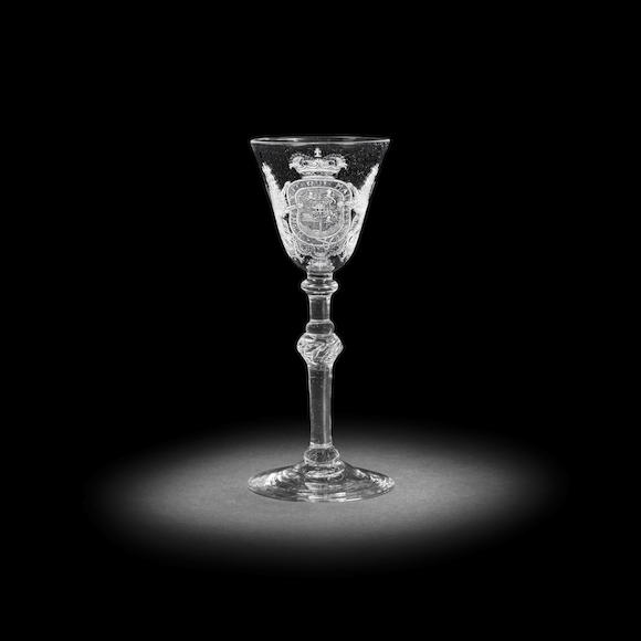 Bonhams A Very Fine Dutch Engraved Royal Armorial Light Baluster Wine Glass Circa 1750 60