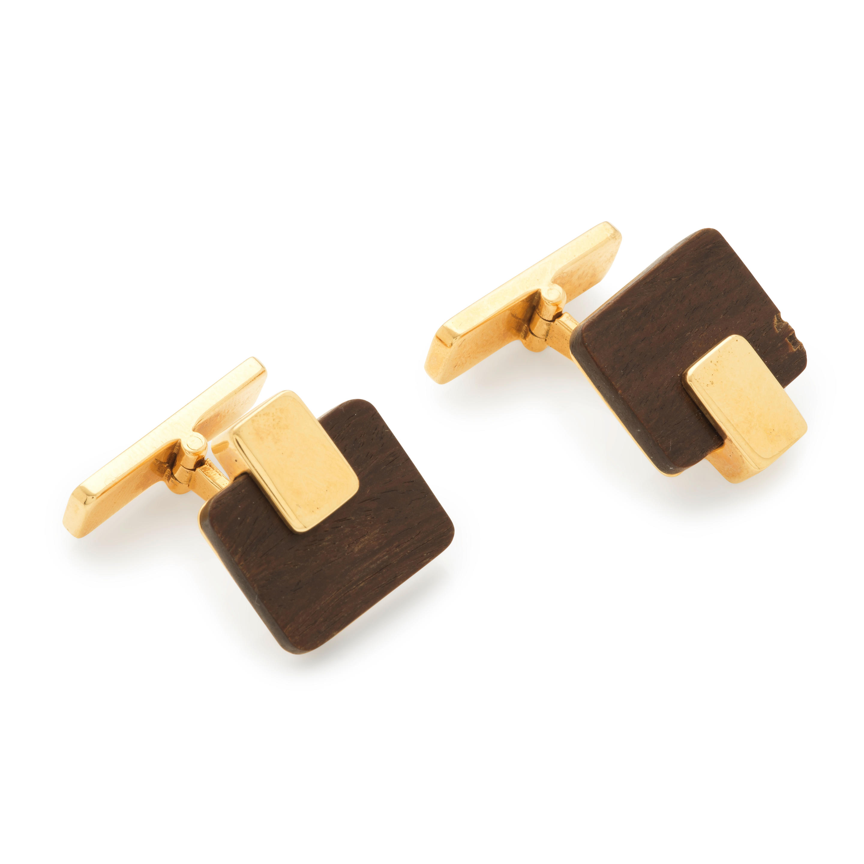 Bonhams Cars : PAIR OF GOLD AND WOOD CUFFLINKS PAIRE DE BOUTONS DE ...