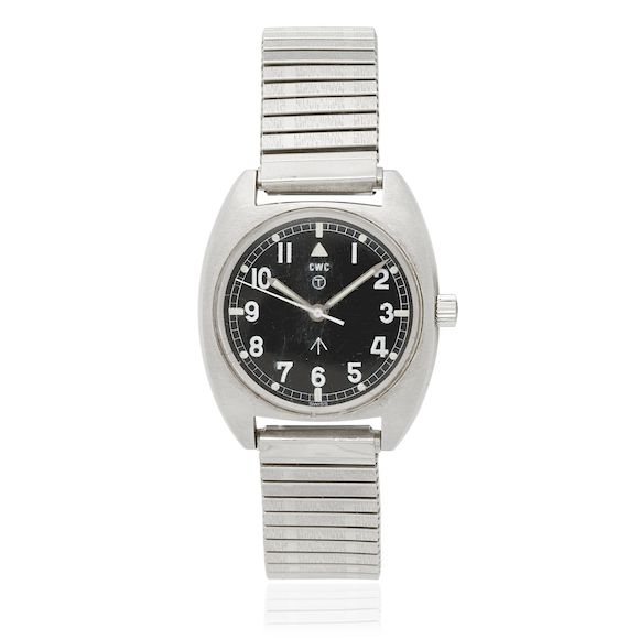 Bonhams : CWC. A stainless steel military issue manual wind bracelet ...