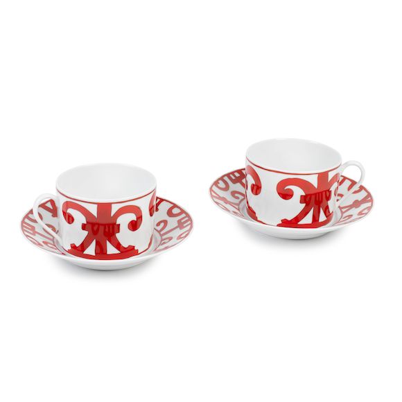 Tasse à Café Et Soucoupe Hermès Balcon Du Guadalquivir Rouge - Capacité 350ml, Porcelaine, Neuve