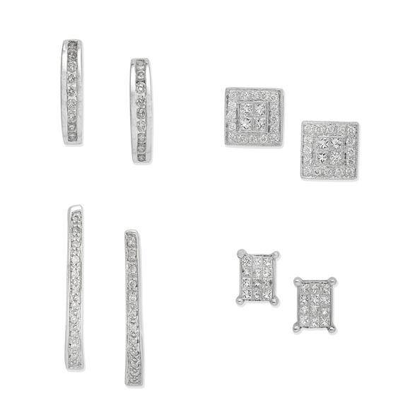 Bonhams : COLLECTION OF DIAMOND-SET EARRINGS (4)