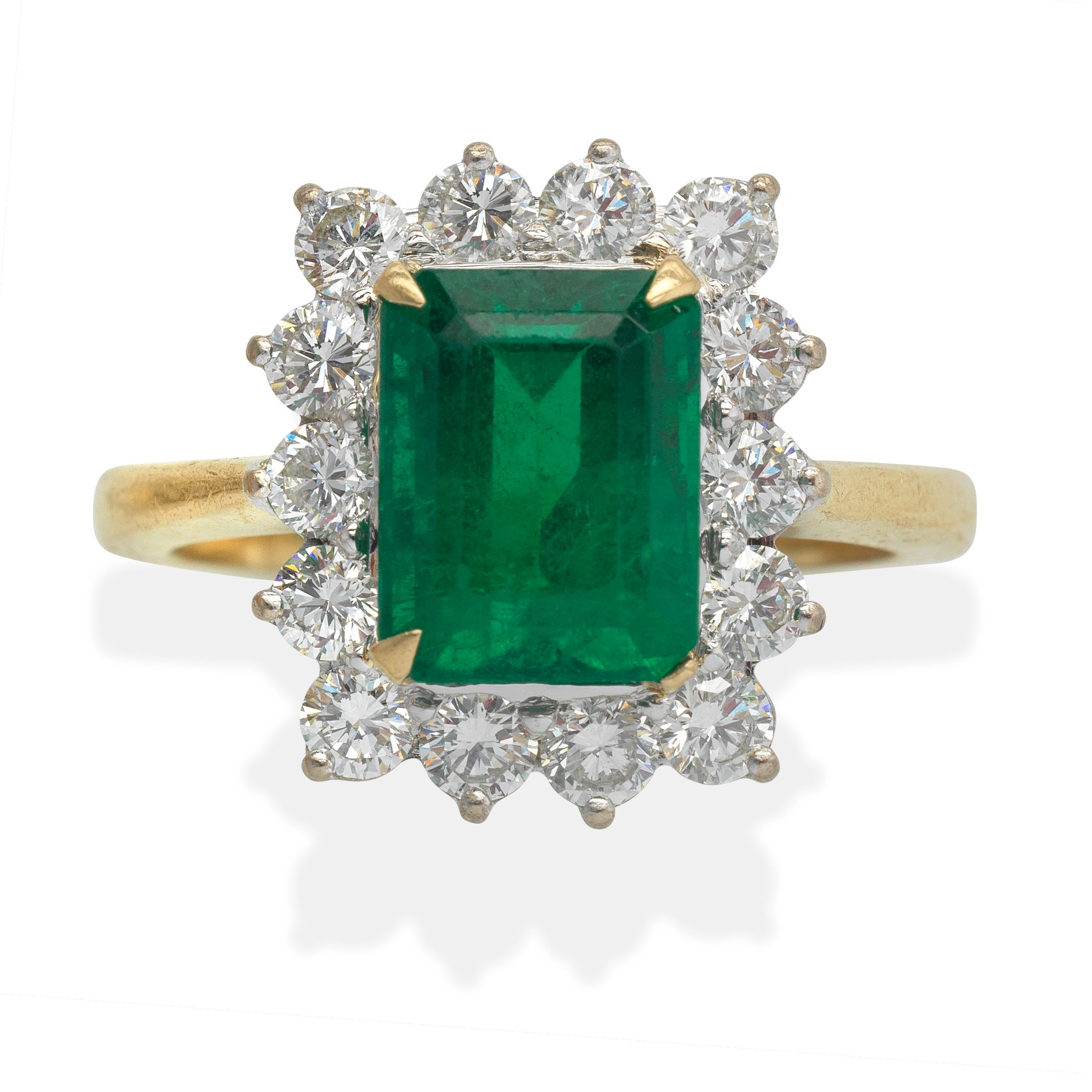EMERALD AND DIAMOND CLUSTER RING