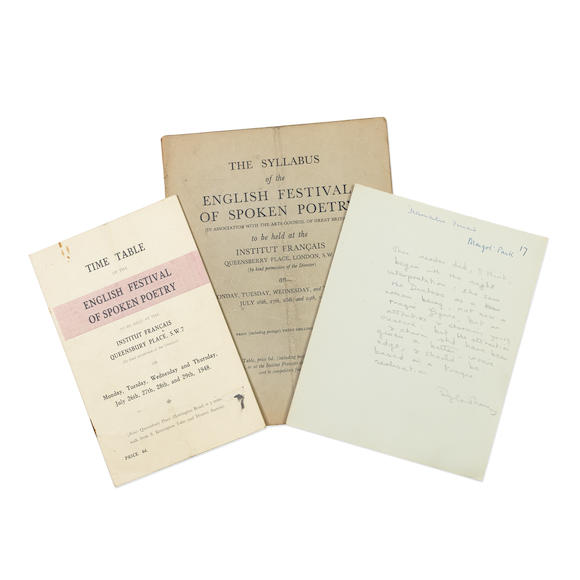 Bonhams : THOMAS (DYLAN) Autograph notes signed (Dylan Thomas), with ...