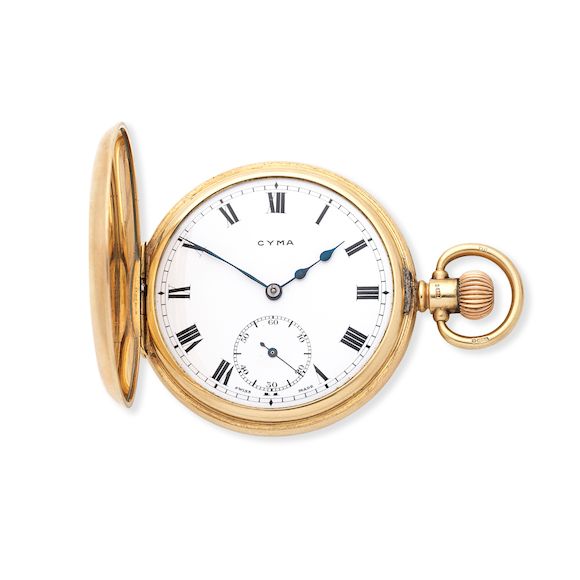 Bonhams A 9K gold keyless wind half hunter pocket watch