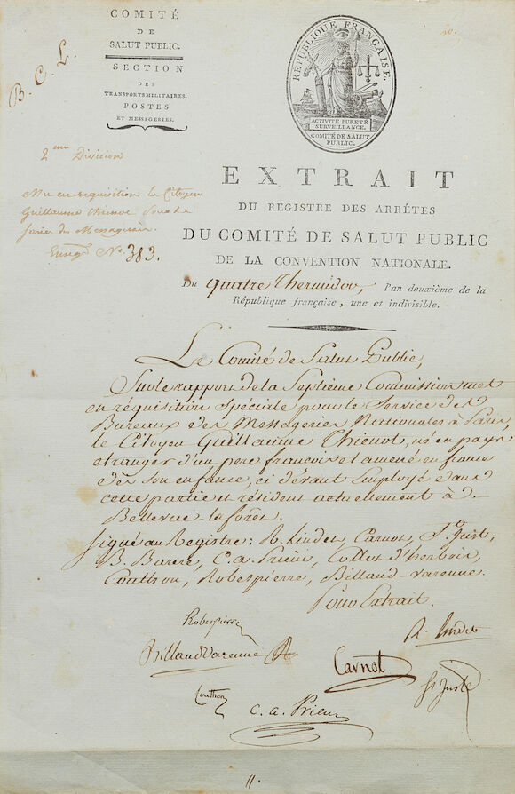 Bonhams : FRENCH REVOLUTION – MAXIMILIEN ROBESPIERRE Document signed ...