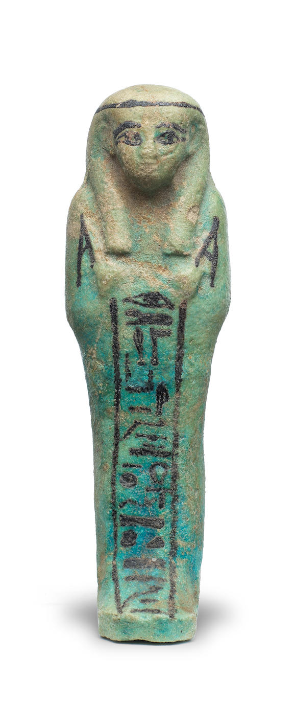 Bonhams : An Egyptian turquoise glazed faience shabti for the Priest of ...