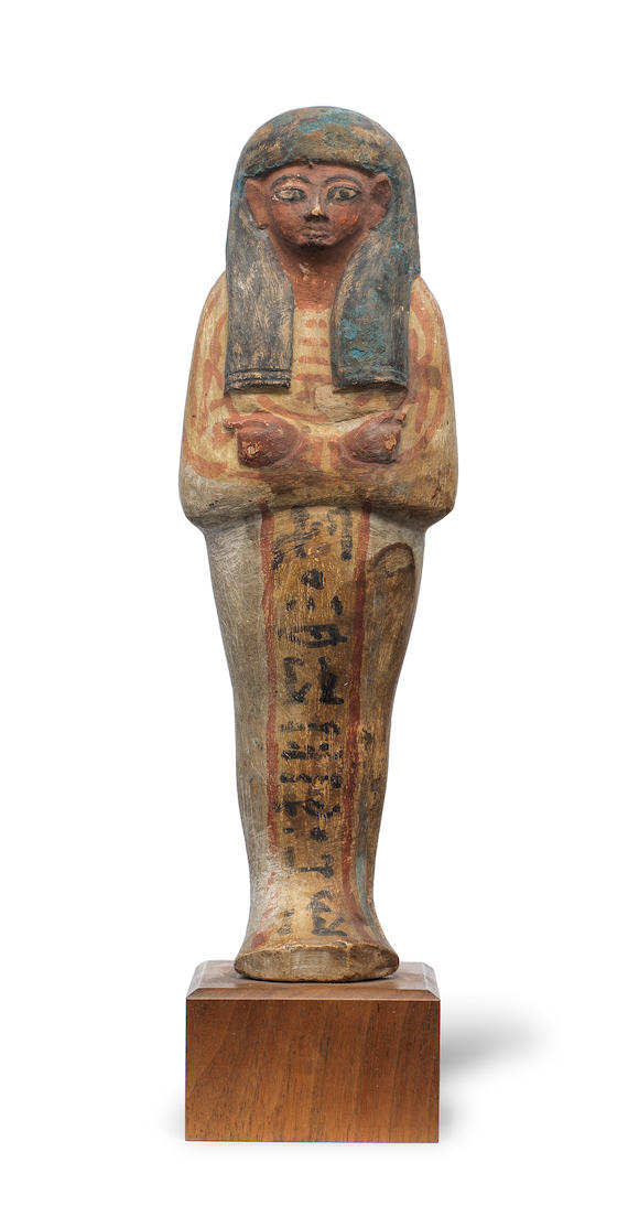 Bonhams : An Egyptian polychrome painted limestone shabti, possibly for ...