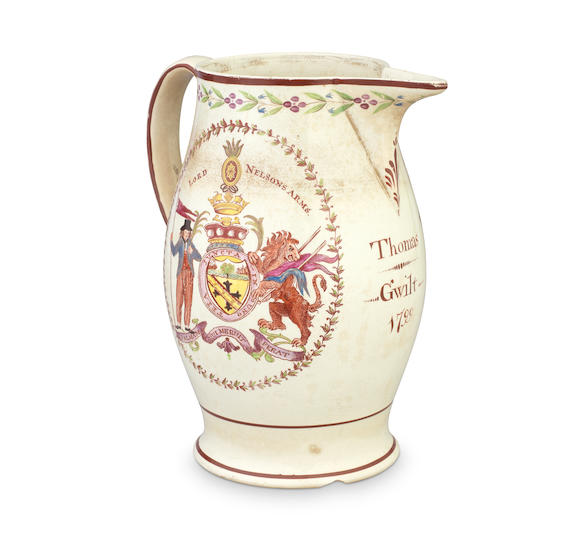 Bonhams : A creamware jug, inscribed and dated 1799