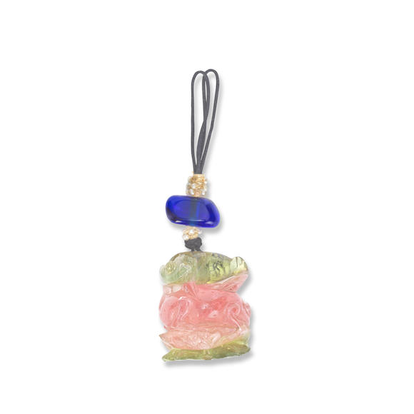 Bonhams : A PINK AND GREEN TOURMALINE 'FROG AND TOAD' PENDANT Qing Dynasty