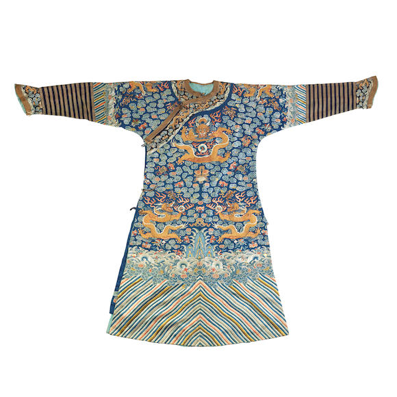 Bonhams : AN IMPERIAL BLUE-GROUND SILK 'DRAGON' ROBE, JIFU 19th century