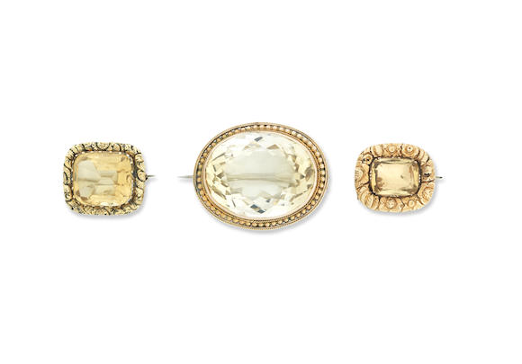 Bonhams : Three citrine brooches, circa 1830-1870 (3)