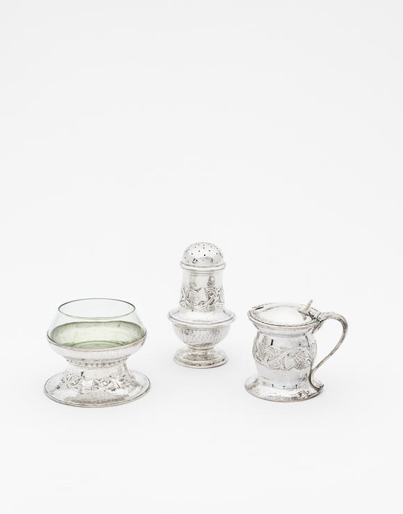 Bonhams : Omar Ramsden & Alwyn C.E. Carr Three-piece condiment set, 1909