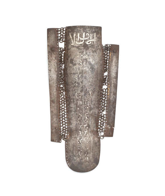 Bonhams : An Ottoman silver and gold-damascened steel leg guard (greave ...