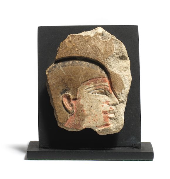 Bonhams An Egyptian Polychrome Painted Limestone Relief Fragment bonhams-an-egyptian-polychrome-painted-limestone-relief-fragment