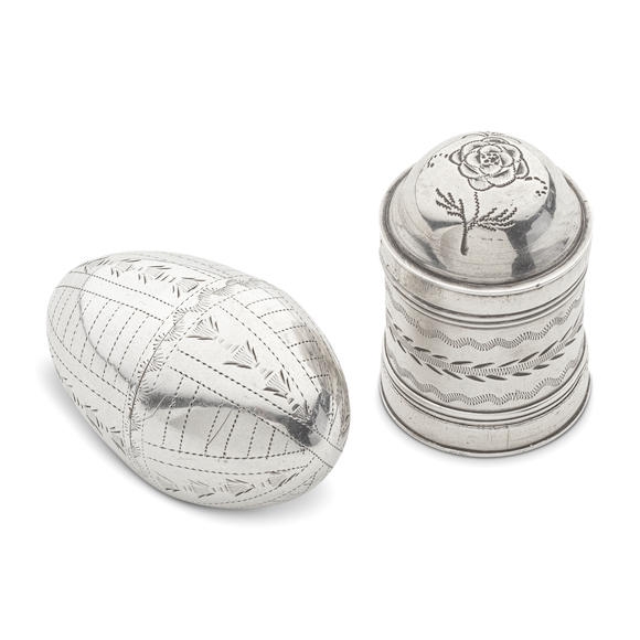 Bonhams : A George III silver 'egg' nutmeg grater plus one other Samuel ...