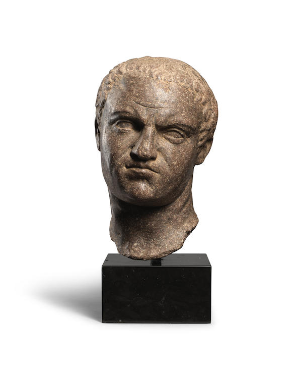 Bonhams : A Roman porphyry portrait head, probably the Emperor Titus