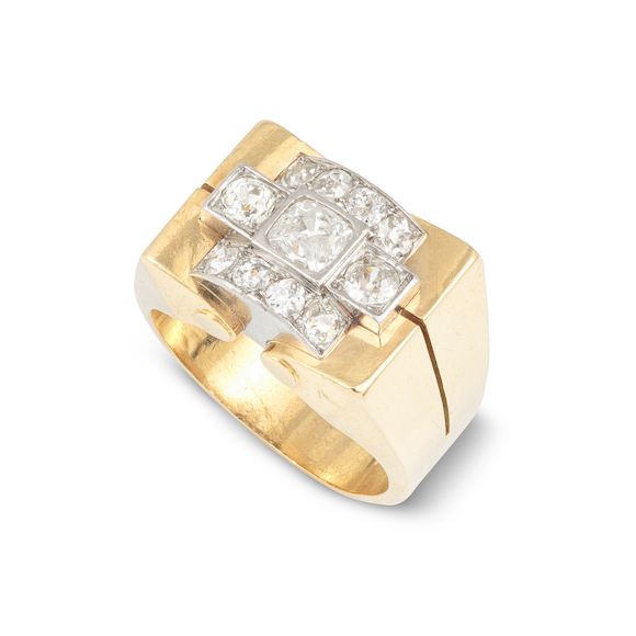 Bague Tank Art Déco En Or Blanc 18k Avec Diamants - Taille 52, Circa 1940 - Occasion