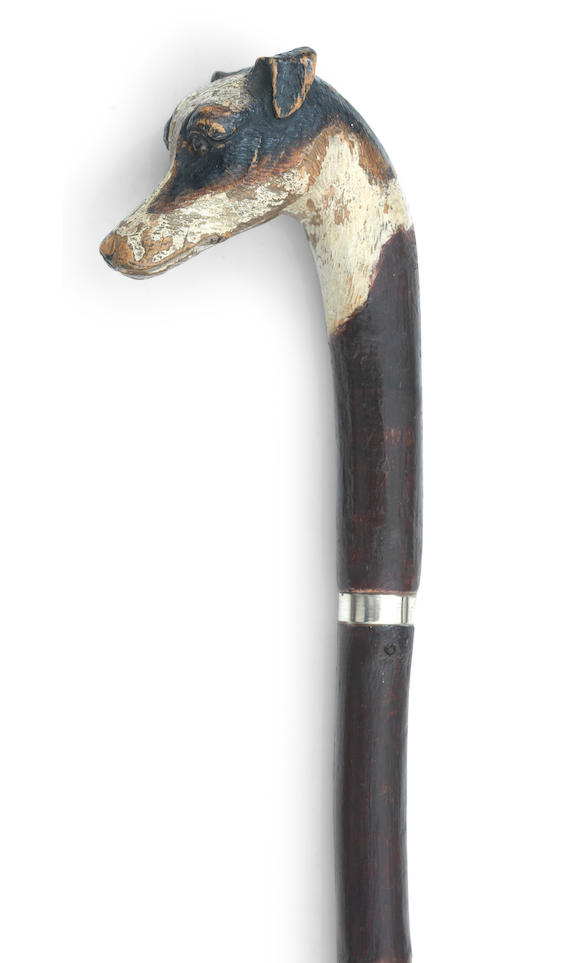 Bonhams : A 20th century wood walking cane carved with dog head handle ...