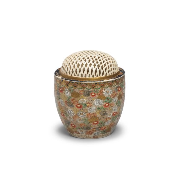 Bonhams A SATSUMA CYLINDRICAL SMALL VESSEL AND COVER Meiji era (1868