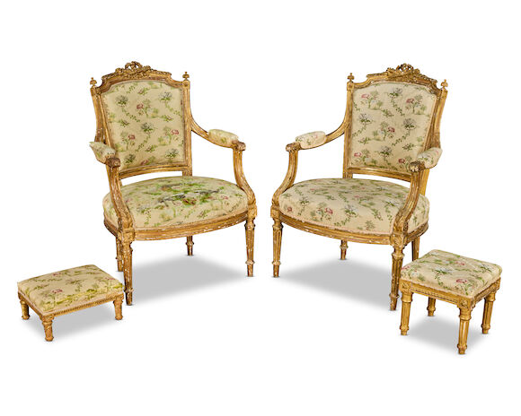 Bonhams : A pair of French late 19th century giltwood fauteuils in the ...