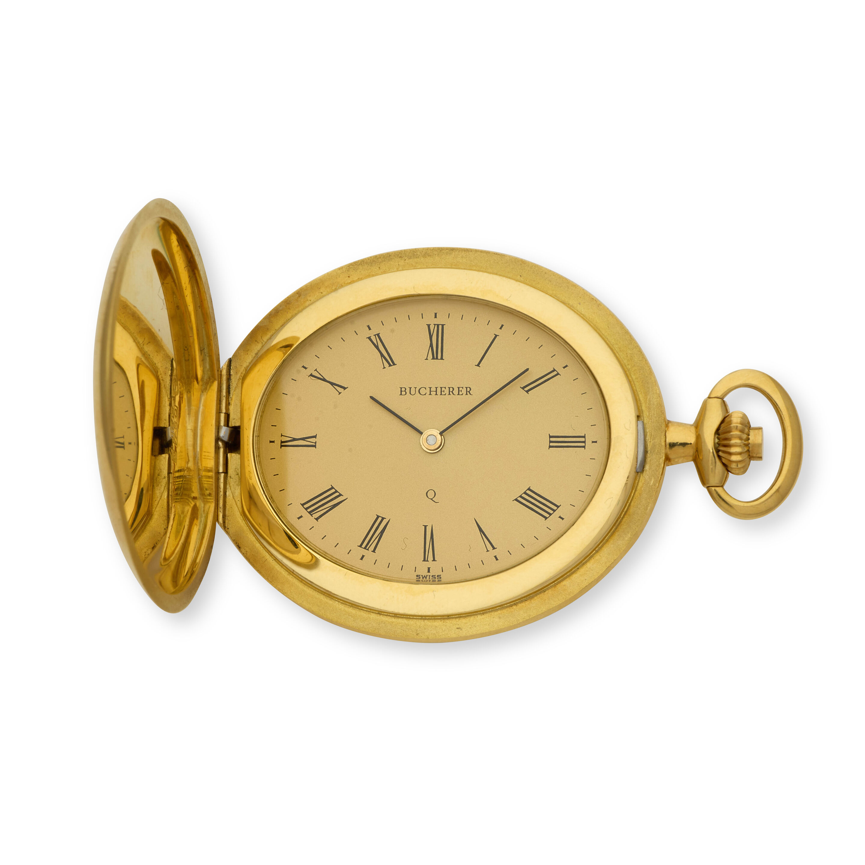 Bonhams : Bucherer. An 18K gold full hunter quartz pocket 
