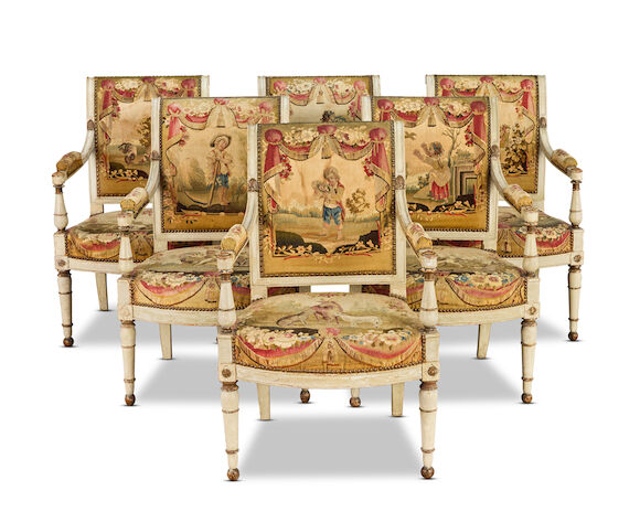 Bonhams : A set of six Empire or French early 19th century painted ...