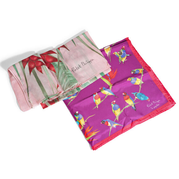 Foulard Carré En Soie Patek Philippe - Motif Floral Multicolore - Occasion Vintage